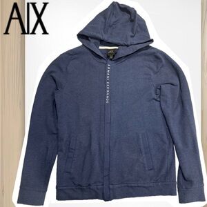 Armani Exchange Men's Dark Blue Hooded Zip-Up Sweater